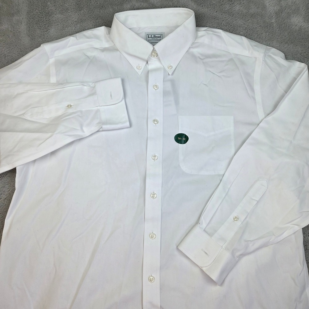 L.L. Bean Oxford Shirt Mens 16-32 Wrinkle Free Cotton Traditional Fit White
